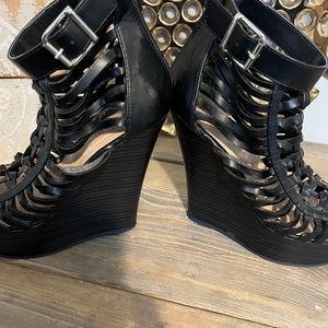 Black Strappy Wedges